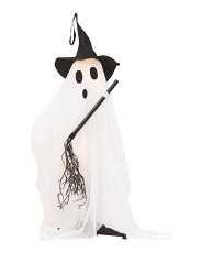 43in Outdoor Safe Led Fabric Ghost With Broom | TJ Maxx