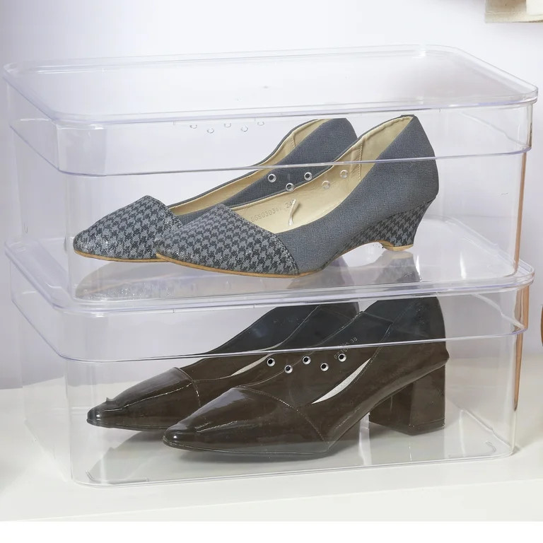 Mainstays Clear Plastic Glossy Finish Extra Wide Shoe Box with Lid ,  Adult Size | Walmart (US)