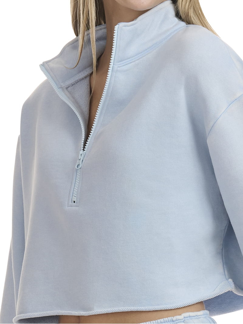 Mills by Millie Bobby Brown Women's Cropped Quarter-Zip Sweatshirt with Raw Edge, Sizes XXS-XXL | Walmart (US)