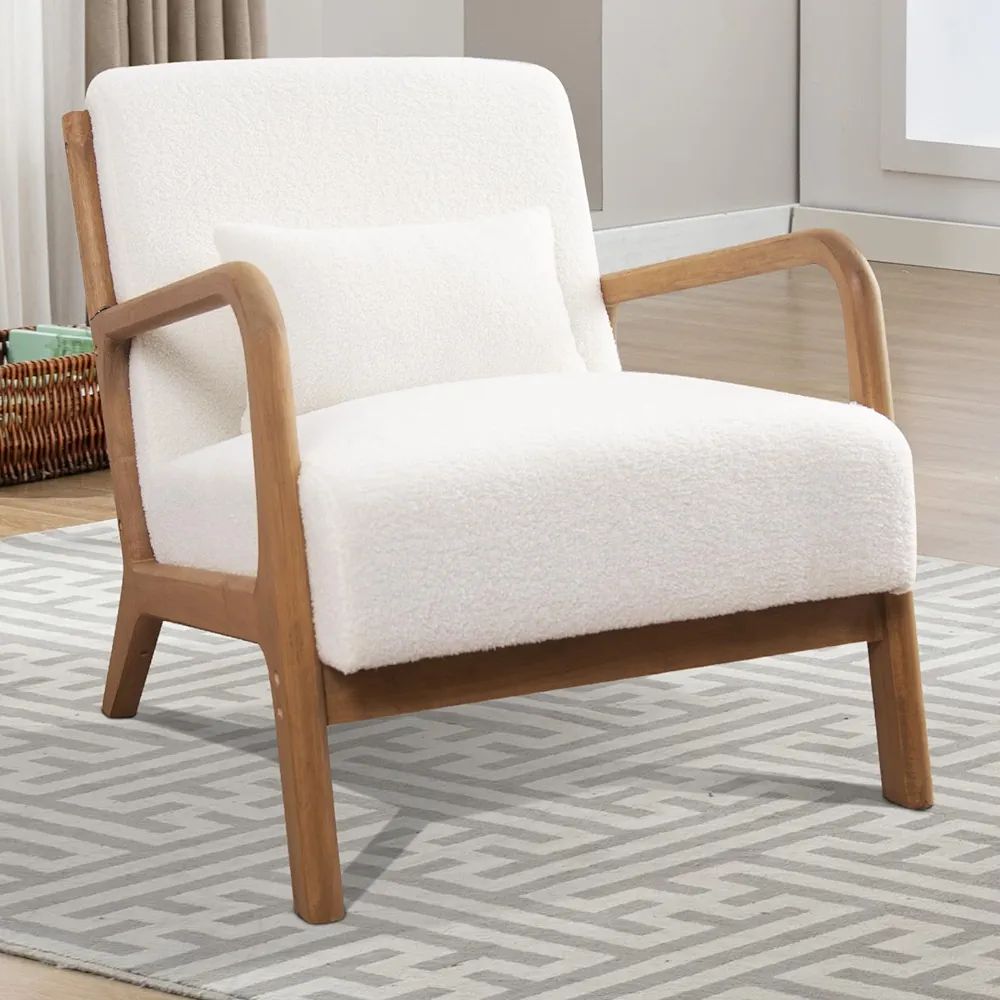 INZOY Mid Century Modern Accent Chair with Lamb Wool Fabric, Upholstered Living Room Chairs with ... | Amazon (US)
