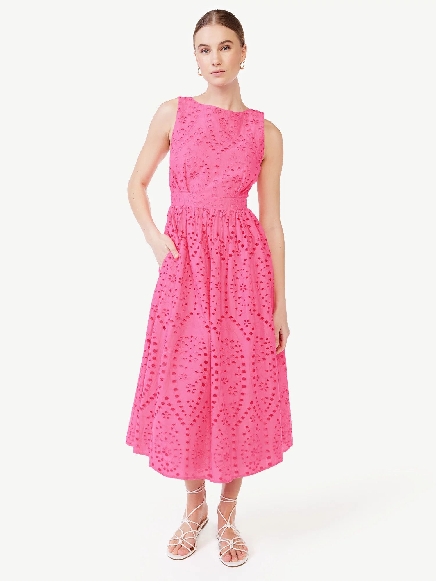 Scoop Women's Eyelet Midi Dress | Walmart (US)