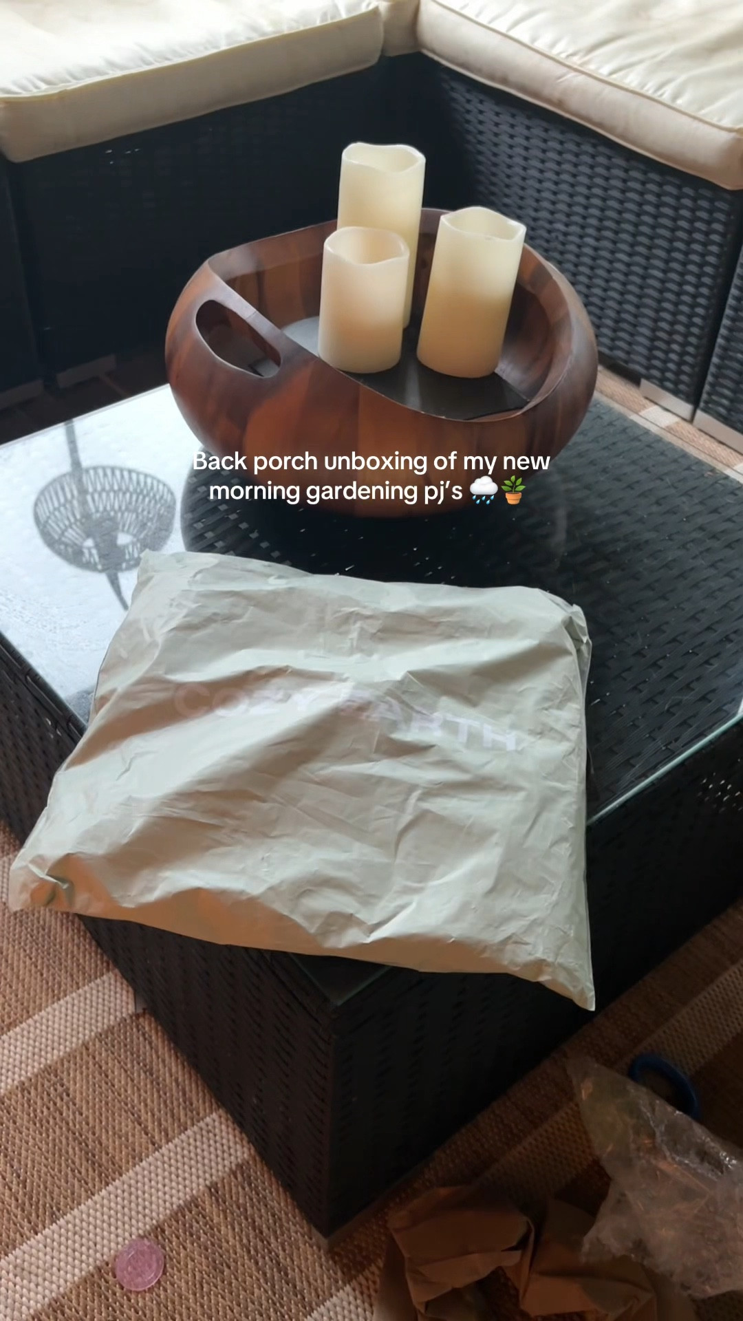 Rainy day unboxing 🌧️ Use code DelaneyRFrazier for 40% off on top of the sale going on #CozyEarthAffiliate #gardening #pajamas 

#LTKSaleAlert #LTKGiftGuide