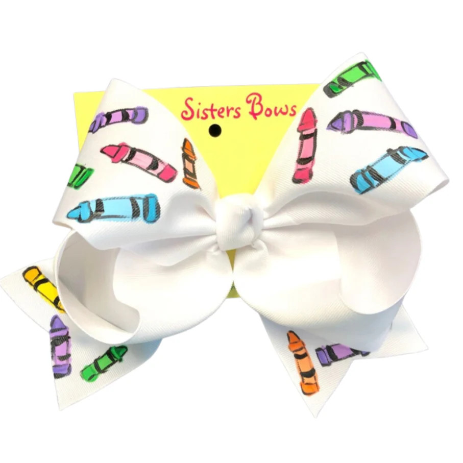 Two Sisters Hand Painted Pastel Crayon Collage Medium Bow | JoJo Mommy