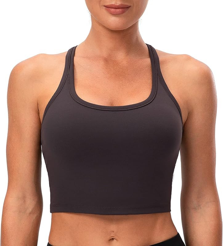 Lavento Women's Racerback Sports Bra Yoga Crop Top with Built in Bra | Amazon (US)