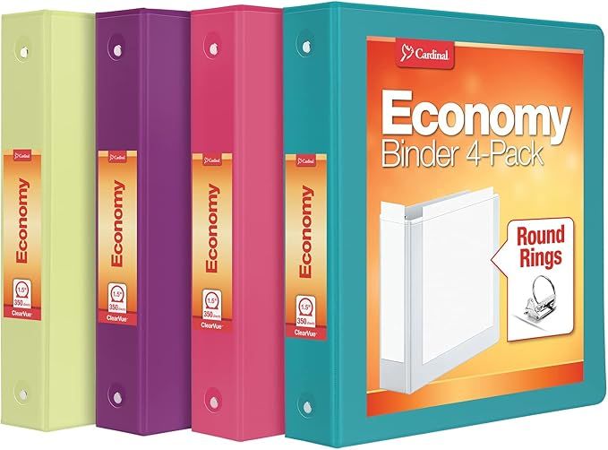 Cardinal 3 Ring Binders, 1.5 Inch, Round Rings, Holds 350 Sheets, ClearVue Presentation View, Non... | Amazon (US)