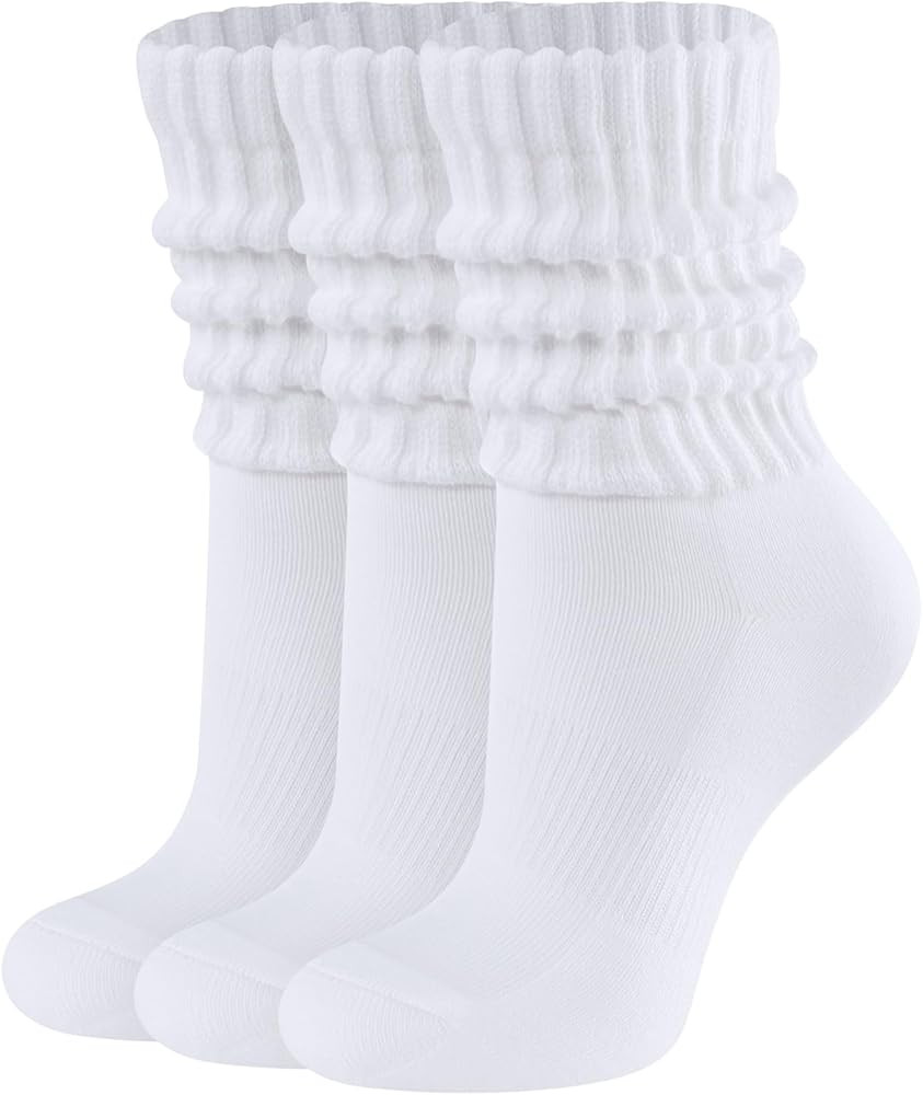 CLOSEMATE Womens Scrunch Crew Socks Retro Soft Cotton Cozy Slouchy Socks for Sneakers Boot 3 Pair... | Amazon (US)