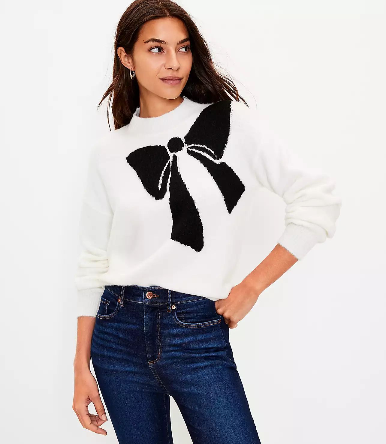 Bow Mock Neck Sweater | LOFT