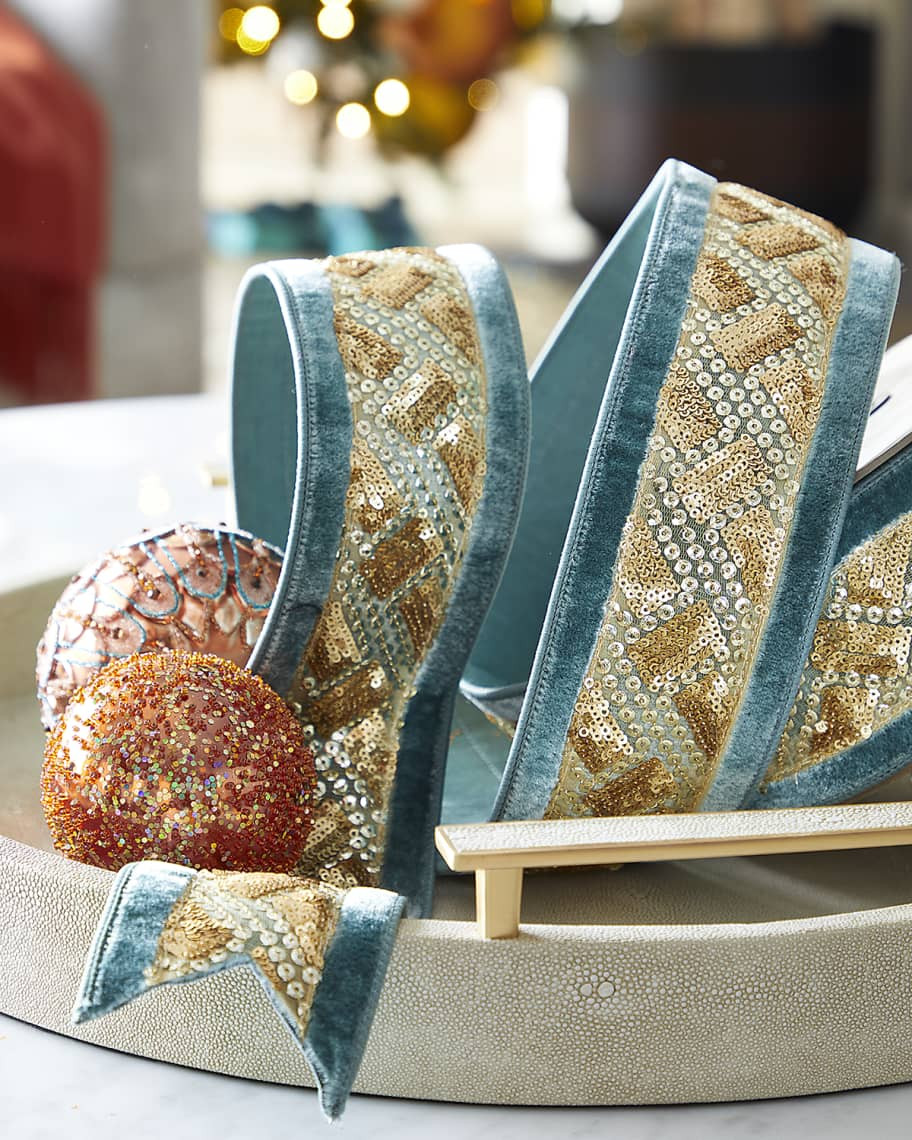 D. Stevens Metallic Sequin Velvet Ribbon With Golden Center, 4"W x 10 Yards | Neiman Marcus