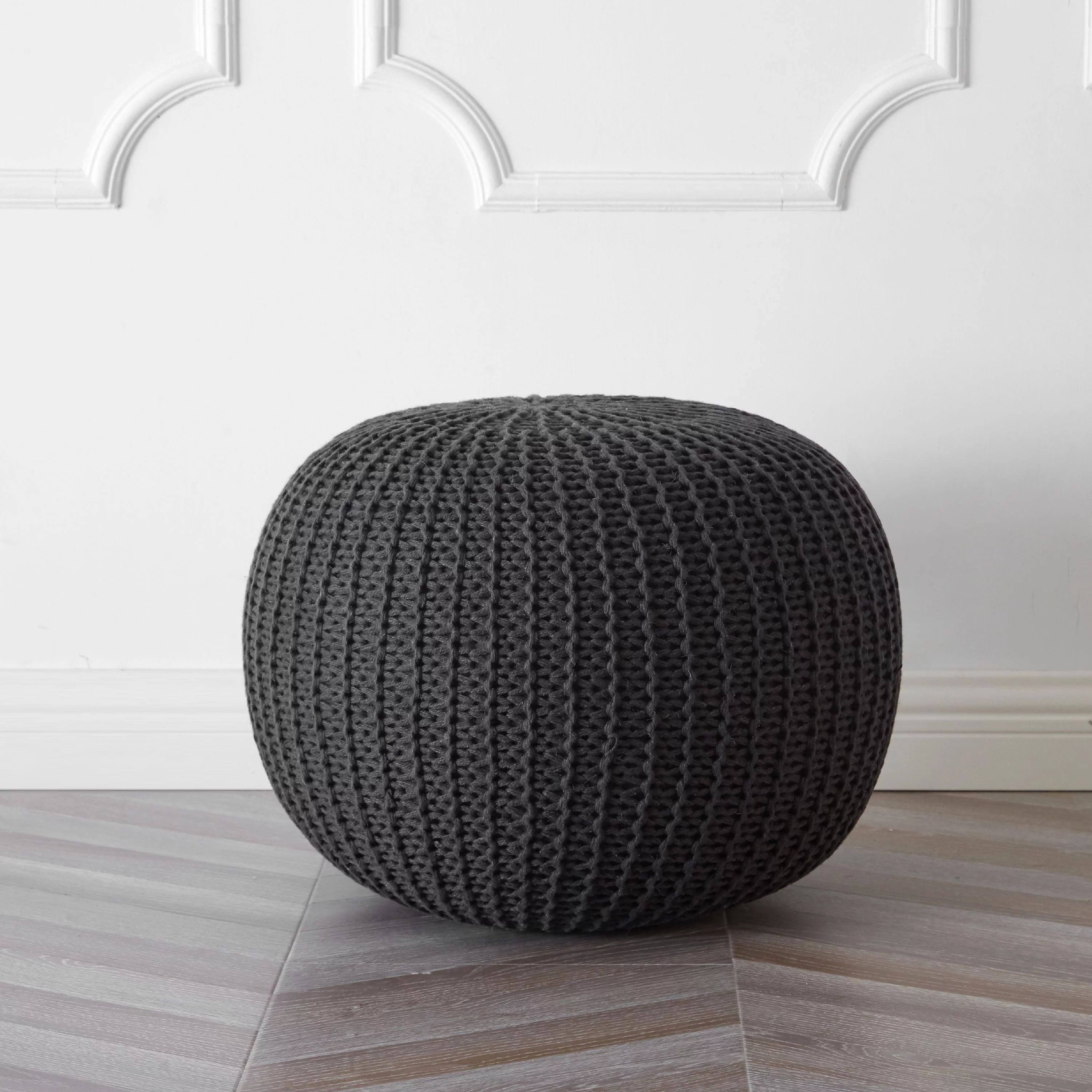 Urban Shop Round Knit Pouf, Gray - Walmart.com | Walmart (US)