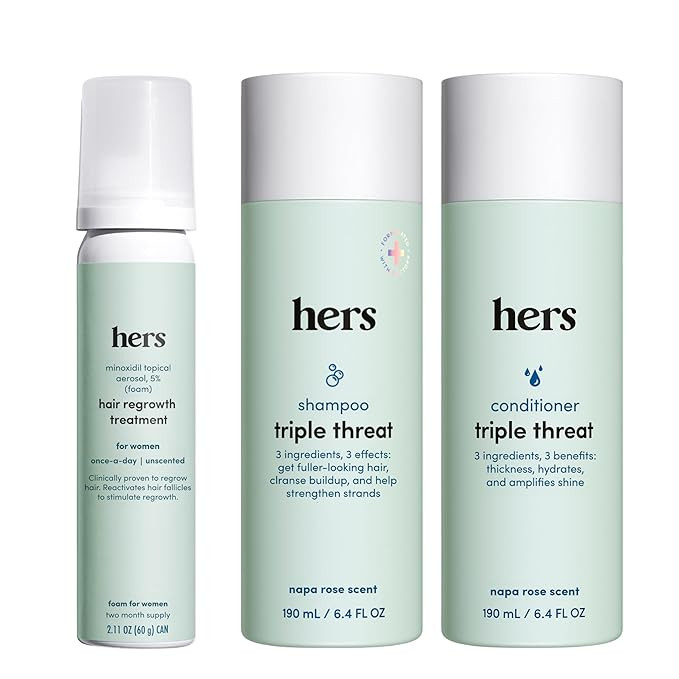 hers Triple Threat Shampoo, Conditioner and Minoxidil Set - Hair Loss Treatment for Women - Inclu... | Amazon (US)