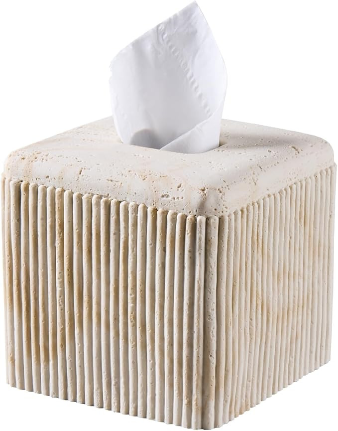 Natural Travertine Texture Striped Square Tissue Box Cover Decorative,Resin Heavy Sturdy Tissue B... | Amazon (US)