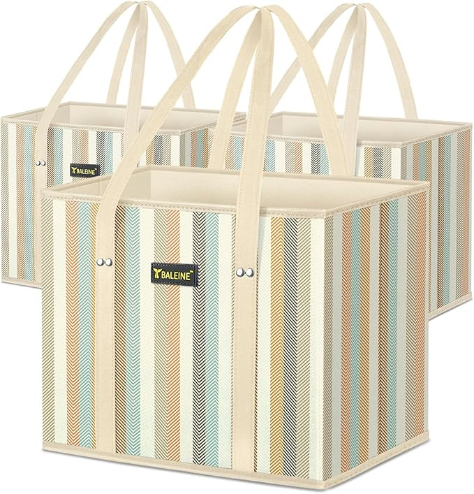 BALEINE 3Pk Reusable Grocery Bags, Foldable Shopping Bags for Groceries with Reinforced Bottom & ... | Amazon (US)