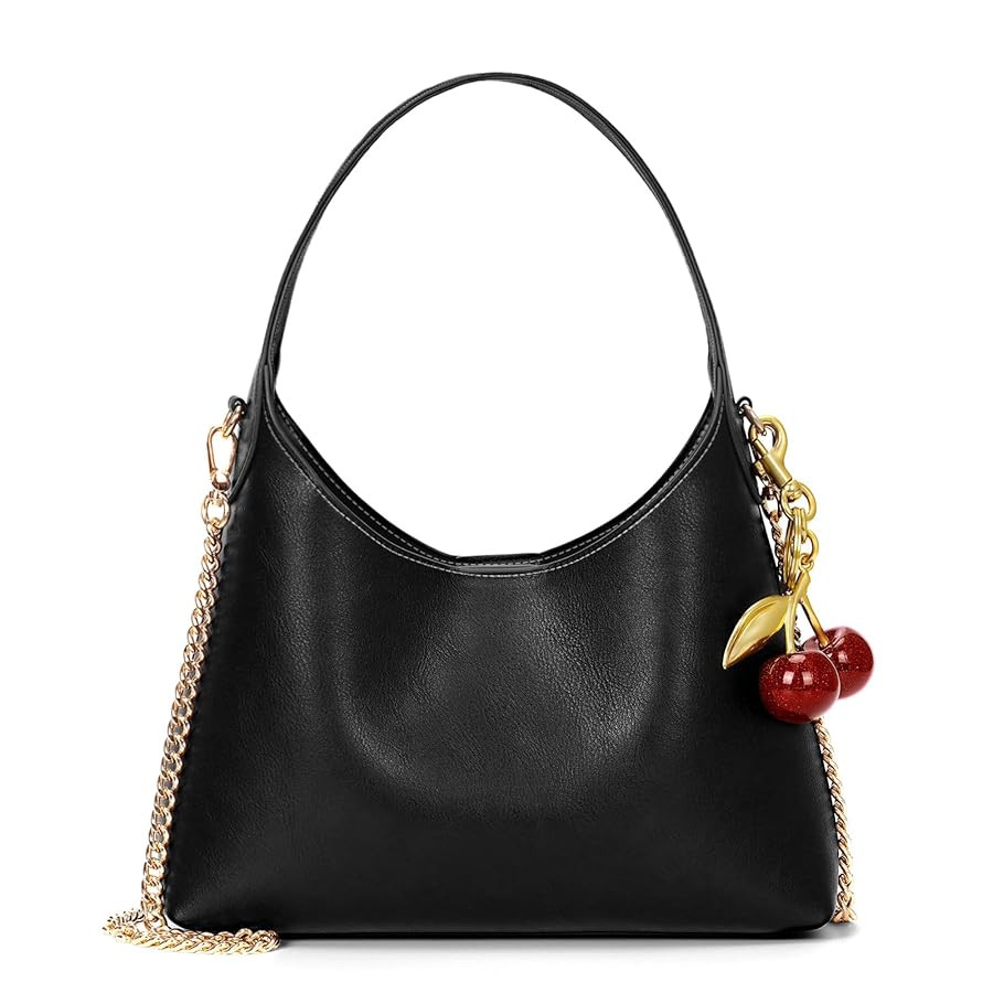 Small Hobo Bags for Women Cherry Shoulder Bag Purse Faux Leather Tote Handbag Trendy Chain Crossb... | Amazon (US)