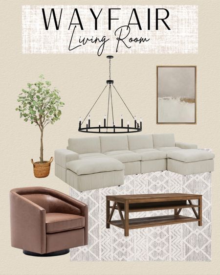 Way Day is here!! Living Room inspiration from Wayfair. They have so many affordable and beautiful pieces to elevate your space. ✨

Wayfair finds, Living Room decor, Living Room style, brown leather accent chair, coffee table, faux plant, 6 piece sectional, modern art, neutral decor 