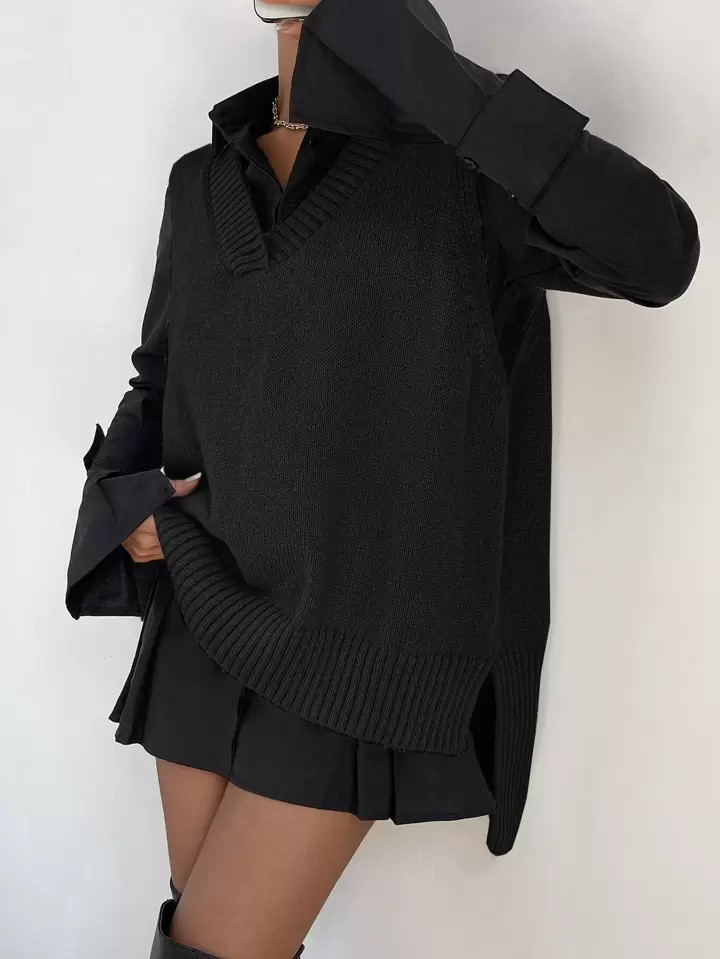 SHEIN Frenchy Split High Low Hem Sweater Vest Without Shirt | SHEIN