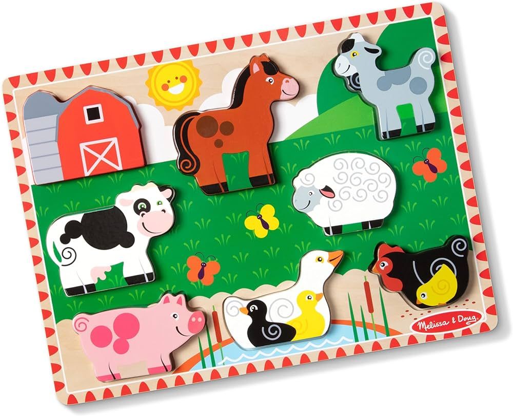 Melissa & Doug Farm Wooden Chunky Puzzle (8 pcs) - Farm Animal Toys For Kids, Wooden Puzzles For ... | Amazon (US)
