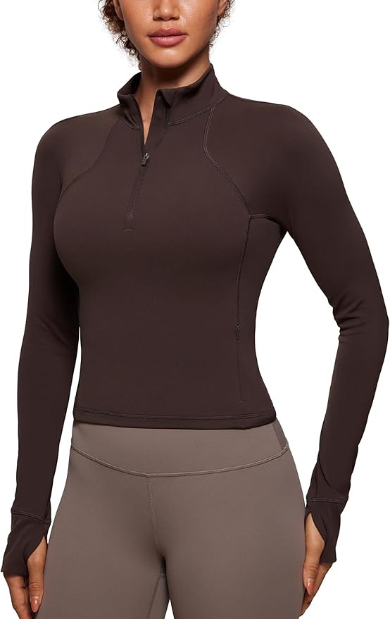 CRZ YOGA Women's Butterluxe Long Sleeve Workout Shirts Half Quarter Zip Sweatshirt Athletic Crop ... | Amazon (US)