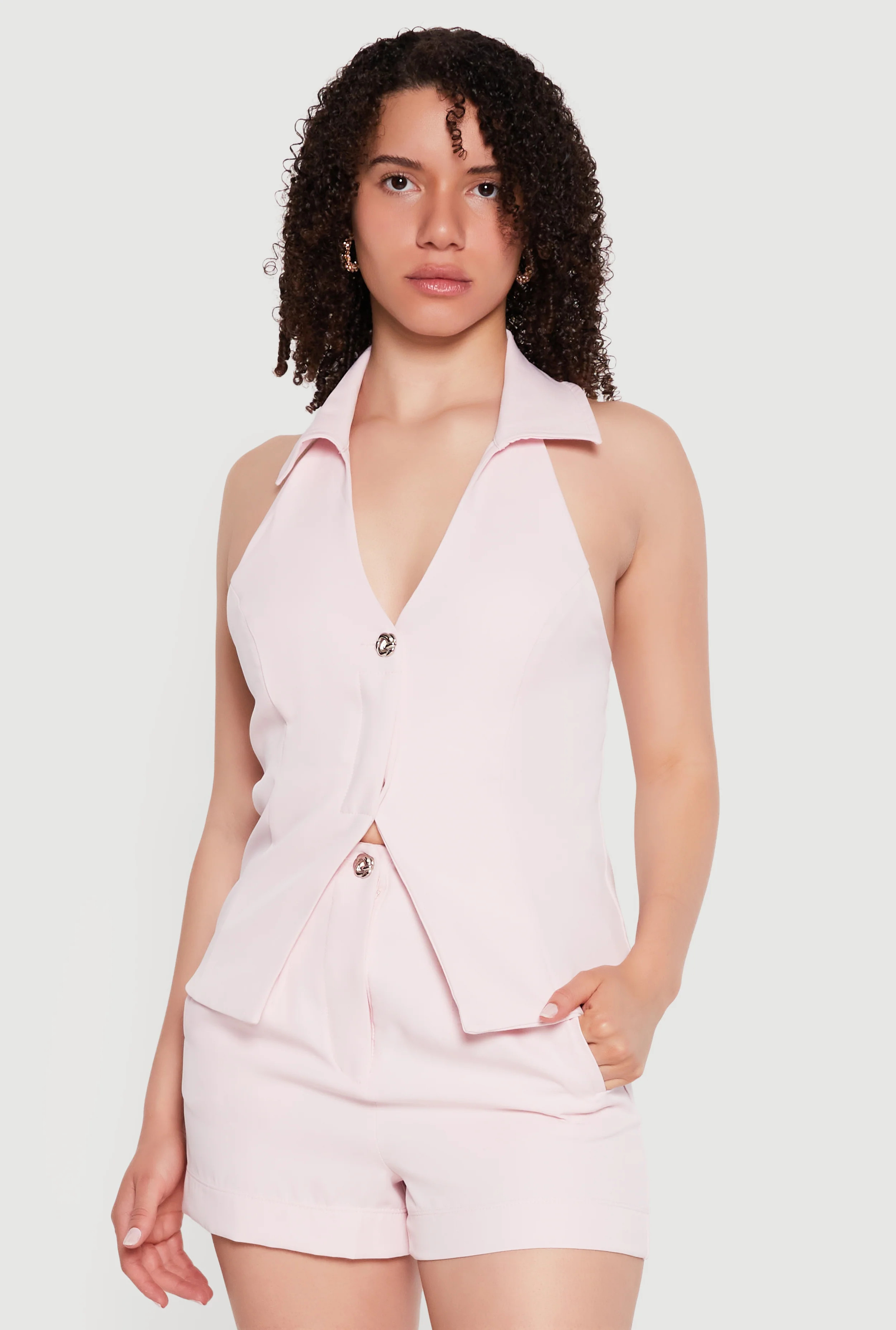 Crepe Knit Collared Halter Neck Waistcoat | Rainbow Shops