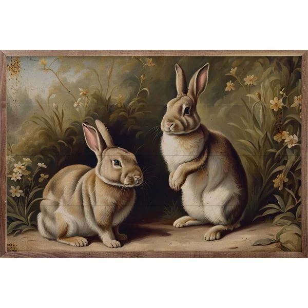 Vintage Bunny Pair Framed On Wood Print | Wayfair North America