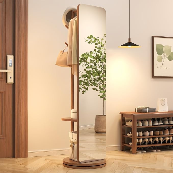 70"x19"Full Length Mirror with Stand,Coat Rack with Mirror,Solid Wood Floor Mirror,Swivel Mirrorf... | Amazon (US)