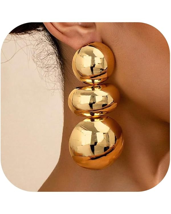 Chunky Gold Ball Hoop Earrings Large Trendy Statement Thick Dangle Oversized Fashion Modern Elega... | Amazon (US)
