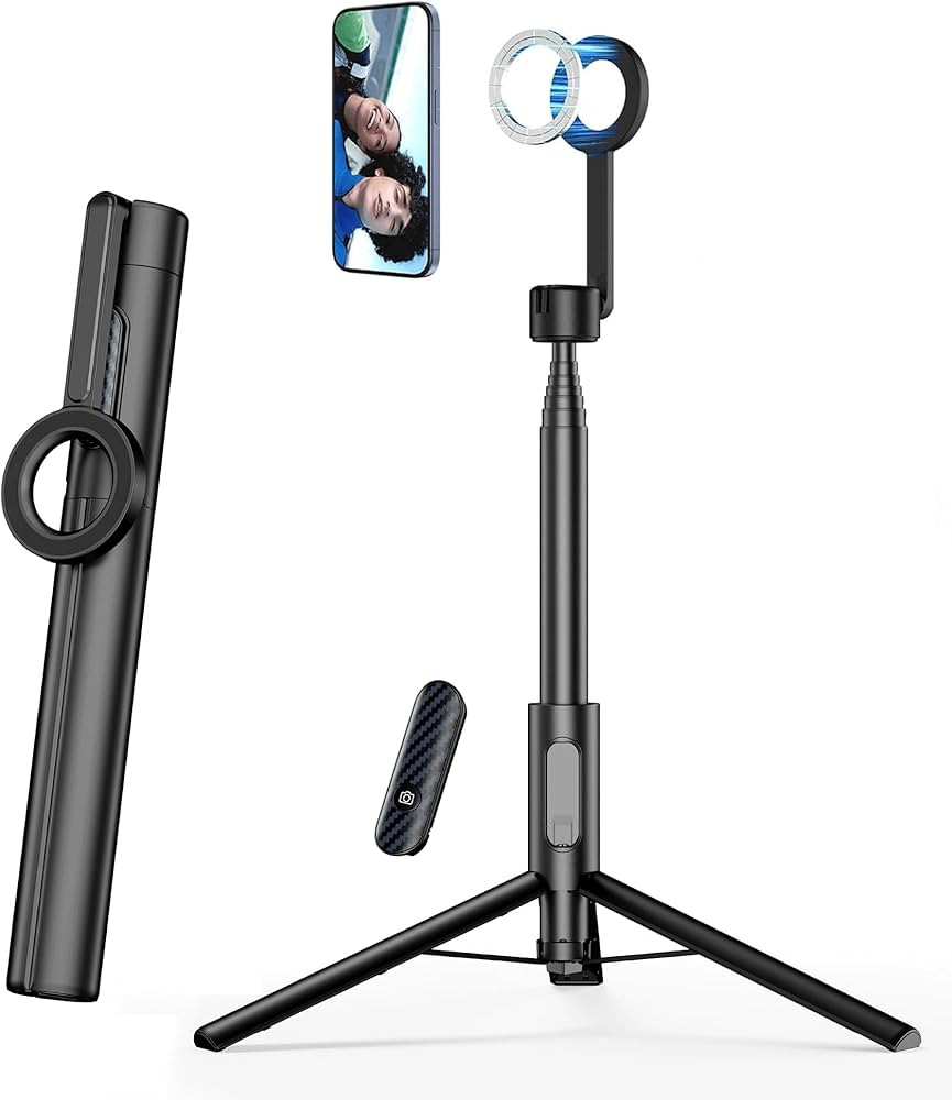 SEAJIC Magnetic Phone Tripod for iPhone 64" Selfie Stick with Remote and Metal Ring, Automatic Po... | Amazon (US)