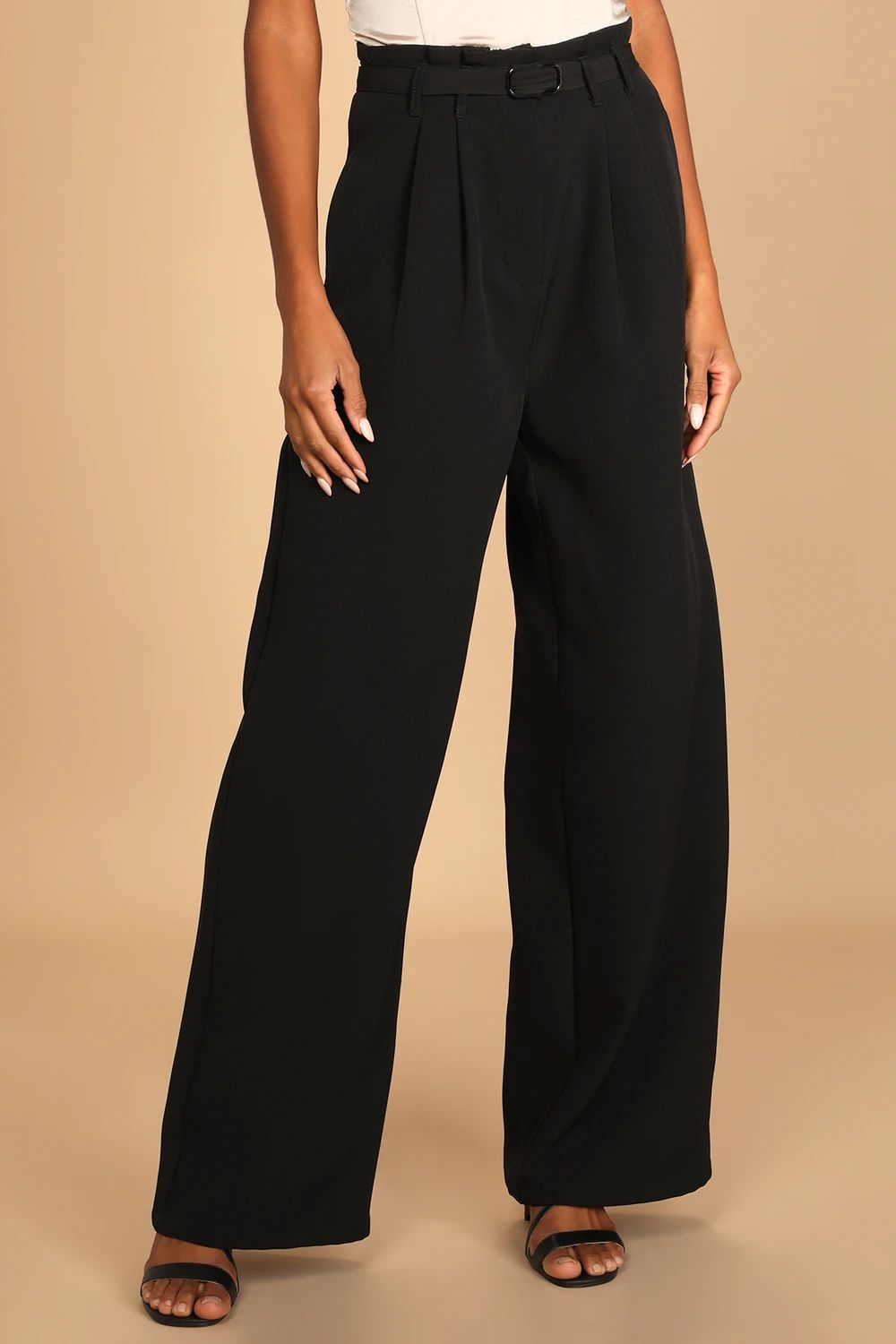 Booked and Busy Black Belted High-Waisted Wide-Leg Pants | Lulus (US)