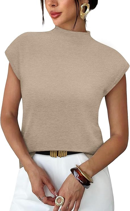 Sampeel Womens Short Sleeve Sweater Mock Neck Summer Top Dressy Casual Basic Knit Pullover Shirt | Amazon (US)