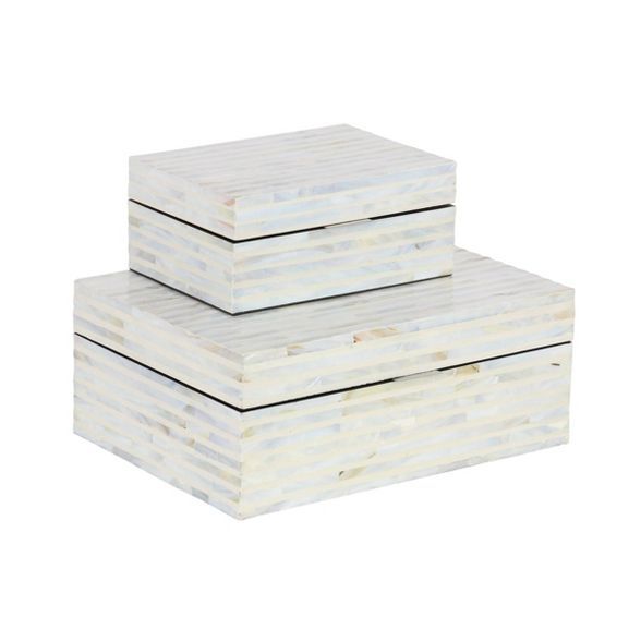 Set of 2 Shell Mosaic Patterned Wood Box White - Olivia & May | Target