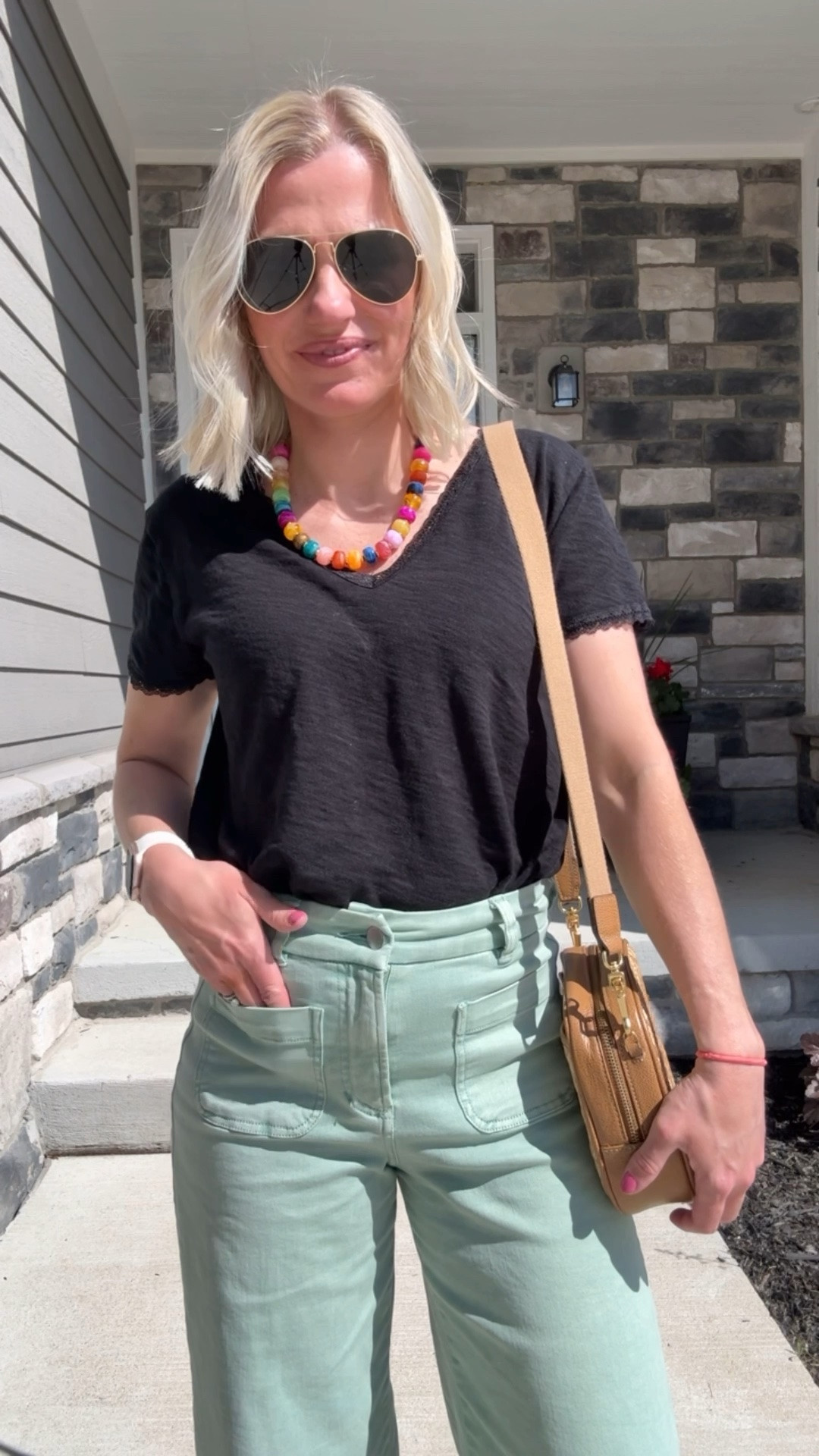Yesterday’s ootd! I wore my favorite pants and top from my DEAR JOHN x KATIE HALLER capsule wardrobe collection with my new statement necklace. 
Top-xs
Pants- 25

#LTKPetite #LTKOver40 #LTKootd