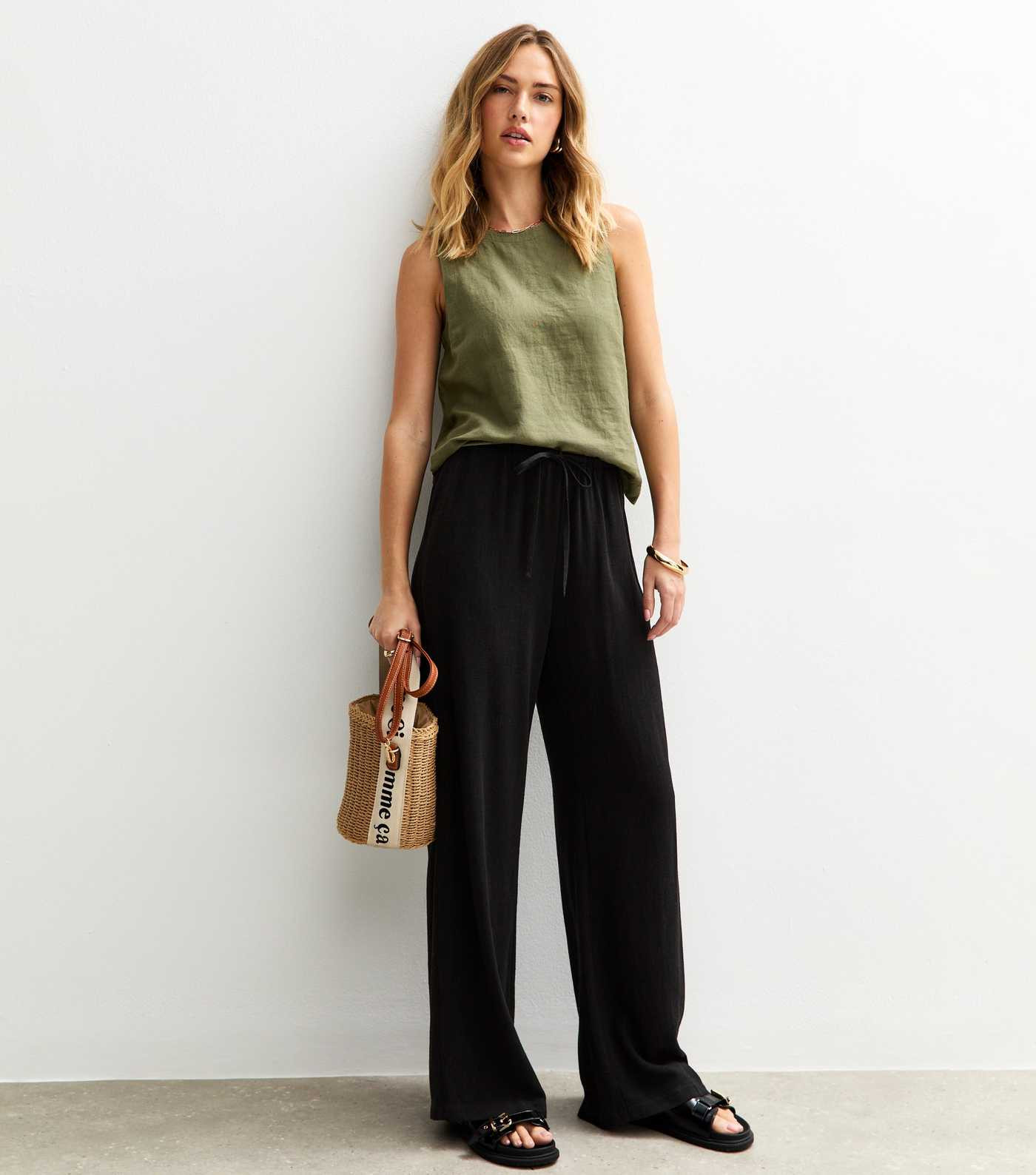 Black Linen Look Wide Leg Trousers | New Look | New Look (UK)