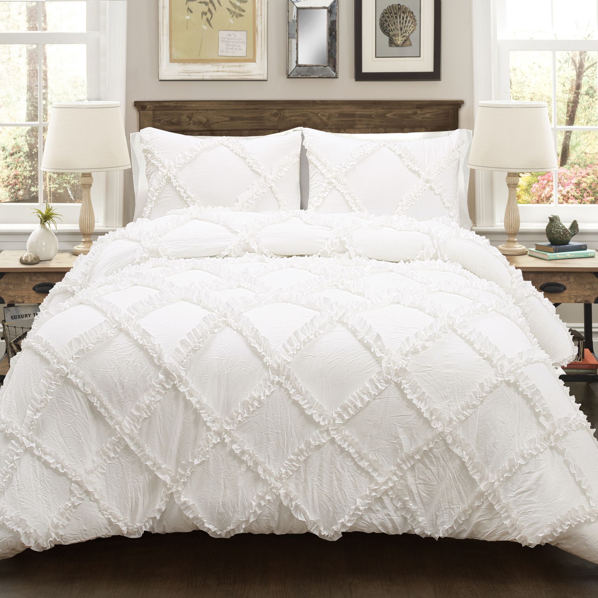 Lush Decor Ruffle Diamond Polyester Comforter, King, White, 3-Pc Set - Walmart.com | Walmart (US)