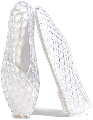 LUCKY STEP Women's Jelly Ballet Flats Mesh Casual Comfortable Jellies Shoes Clear Hollow Breathab... | Amazon (US)