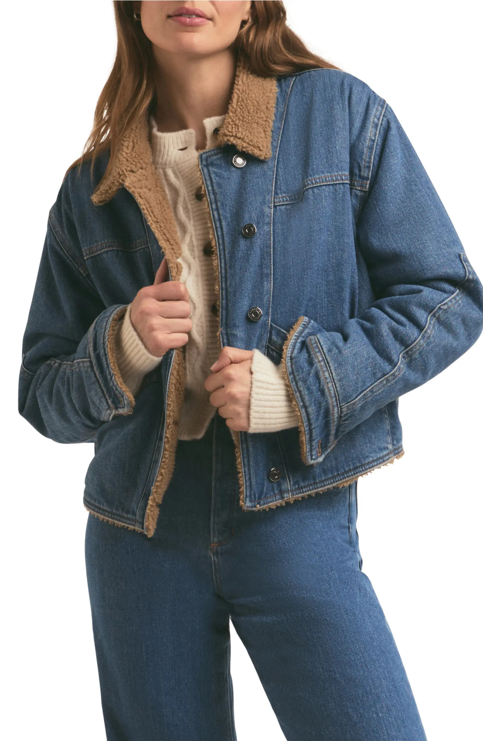 Favorite Daughter The Bridget Denim Trucker Jacket with Faux Shearling Lining | Nordstrom | Nordstrom