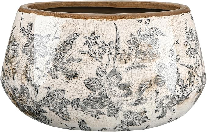 9.8 Inch Large Vintage Ceramic Planter Ice Crack Glaze Gray Floral Flower Pot with Drainage Holes... | Amazon (US)