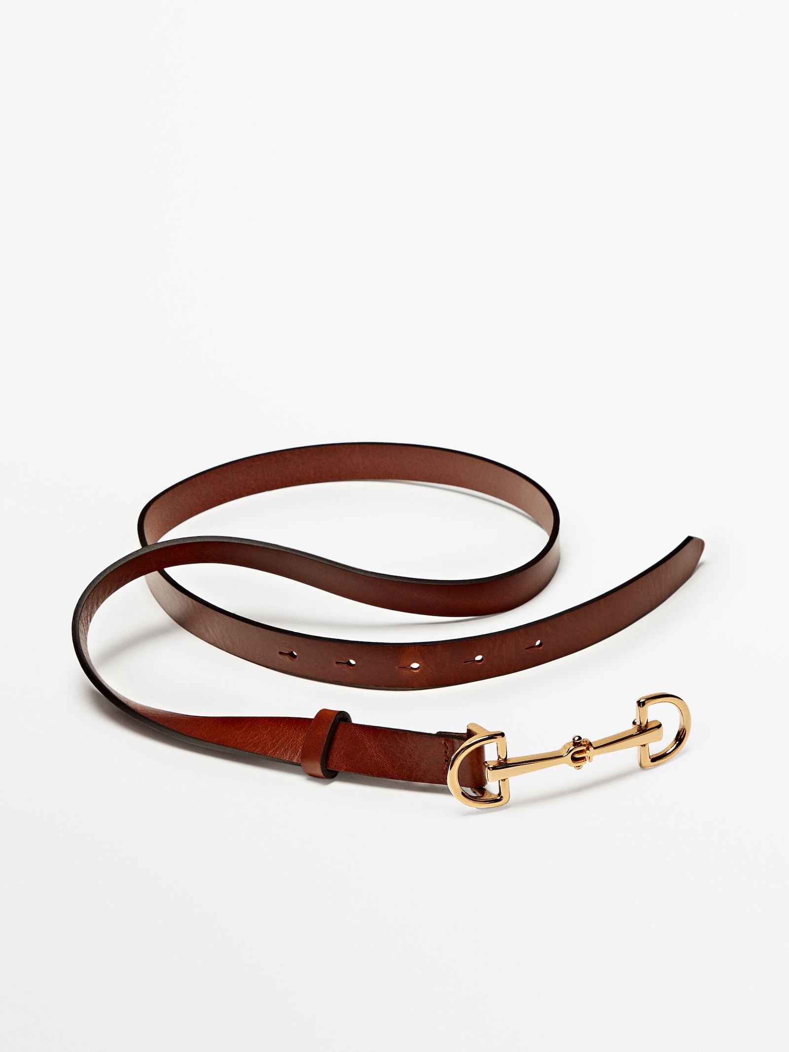 Leather belt with double long buckle | Massimo Dutti UK