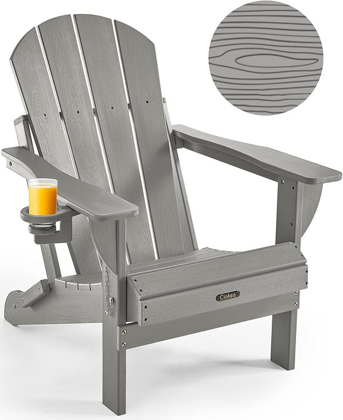 Folding Adirondack Chair Wood Texture, Patio Chair Weather Resistant, Plastic Fire Pit Chair with... | Amazon (US)