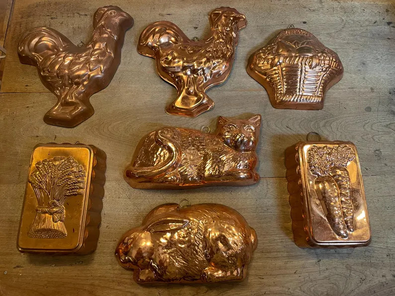 Offering 7 Different Shaped Vintage Kitchen Tin Lined Copper Molds With Original Finish/Patina | Etsy (Global)