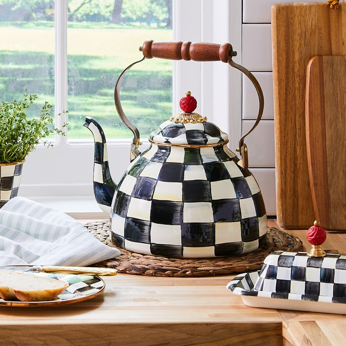 MacKenzie-Childs Courtly Check Enamel 3 Qt. Tea Kettle with Bird by: MacKenzie-Childs From stovetop to tabletop, our Courtly Check® Enamel 3 Qt. Tea Kettle with Bird transitions with more than a dash of panache. Whether it?s chai or chamomile, mate or matcha, your favorite blend will stand out when served up in a kettle bedecked with our signature black and white pattern. And to top it all off, a sweet sparrow serves as a delightful knob, as unique as it is useful. 

 #LTKfoodie #LTKHome