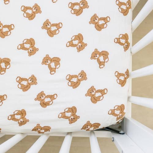 Teddy Bear Muslin Crib Sheet by Mebie Baby, Soft and Breathable Bed Sheets for Babies, Modern Neutral Bedding for Cribs, Standard Crib Mattress Fitted Sheet, Great for Boy or Girl Room | Amazon (US)