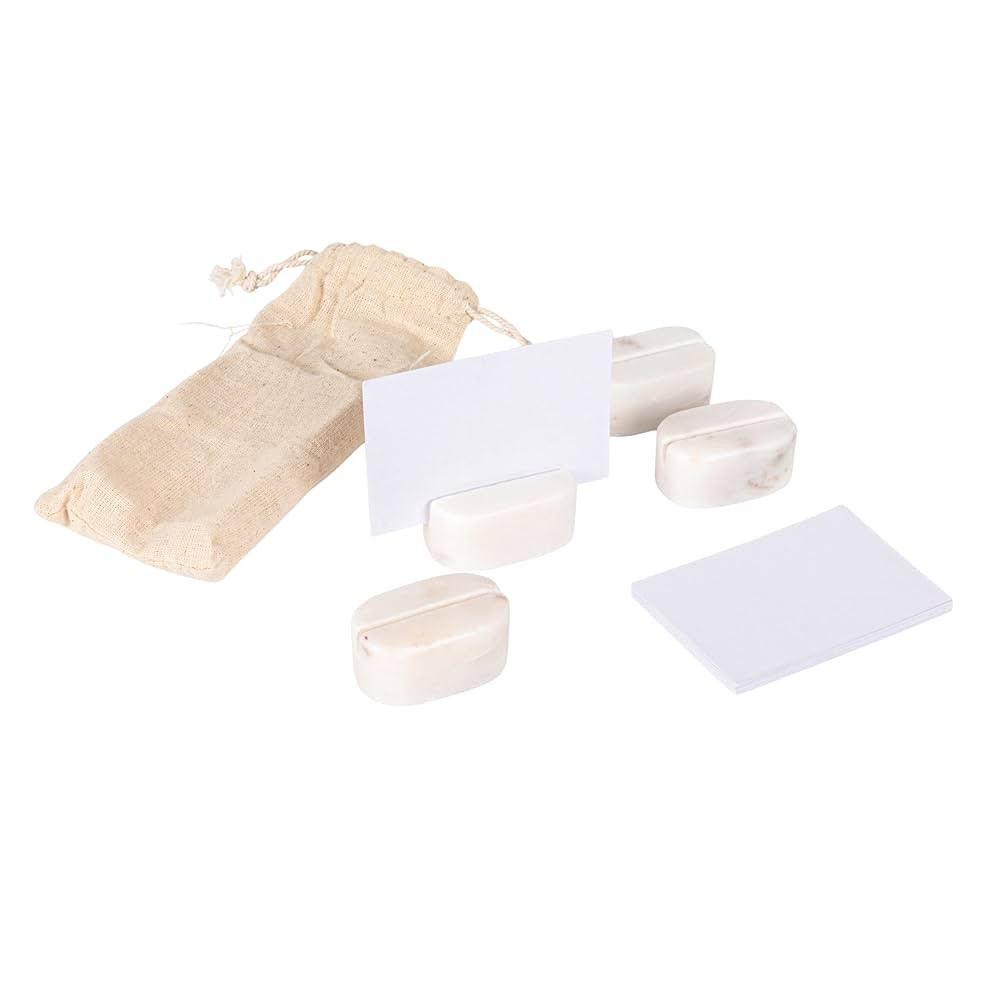 Creative Co-Op 4-Piece Marble Place Card Holders with 16 Cards, White | Amazon (US)