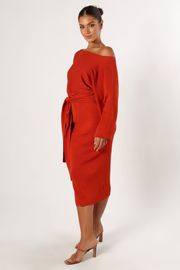 Prancer Off Shoulder Midi Dress - Red | Petal & Pup (US)