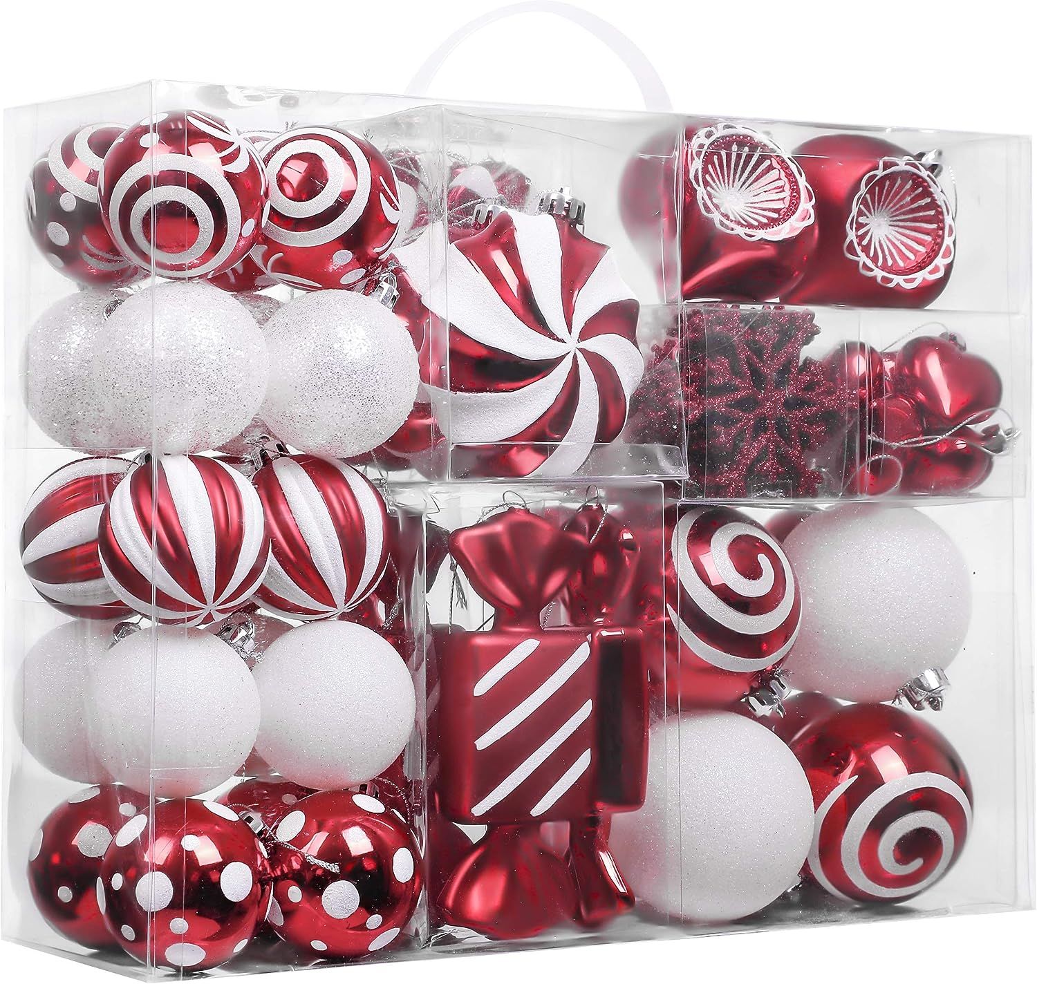 Amazon.com: Valery Madelyn 108ct Sweet Candy Red and White Christmas Ball Ornaments Decor, Shatte... | Amazon (US)