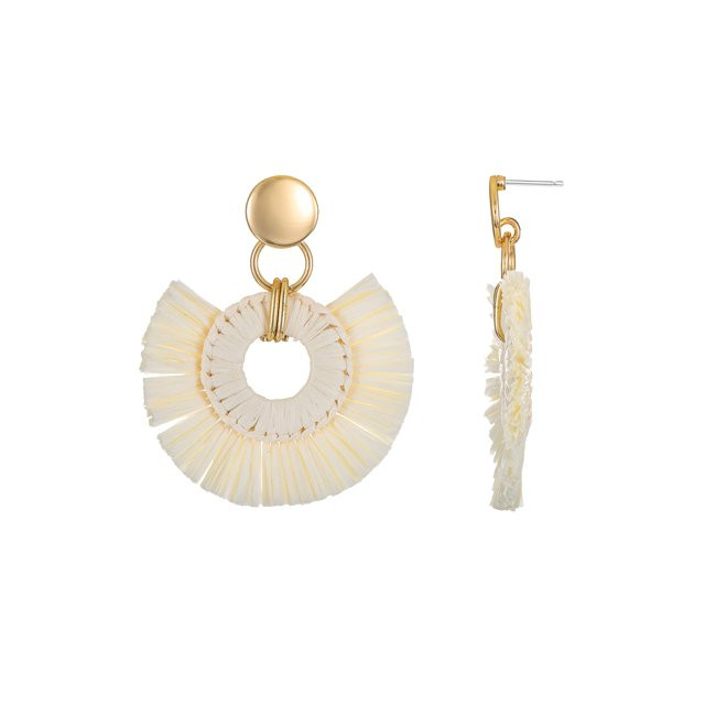 Time and Tru Woven Raffia and Goldtone Earring, Ivory, 1 Pair | Walmart (US)