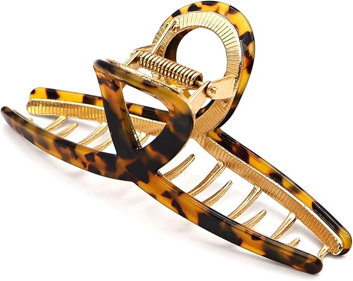 Large Metal Hair Clips - Strong Hold Gold Clips for Thick Locks - Leopard Print Claw Clips for Wo... | Amazon (US)