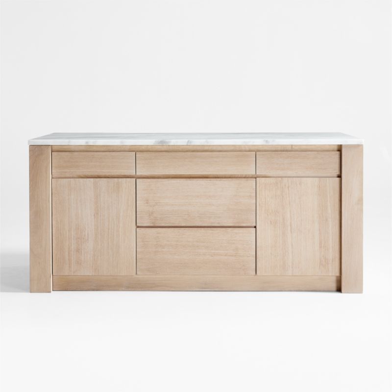 Terra 78" Marble Top and Natural Oak Wood Kitchen Island with Storage | Crate & Barrel | Crate & Barrel