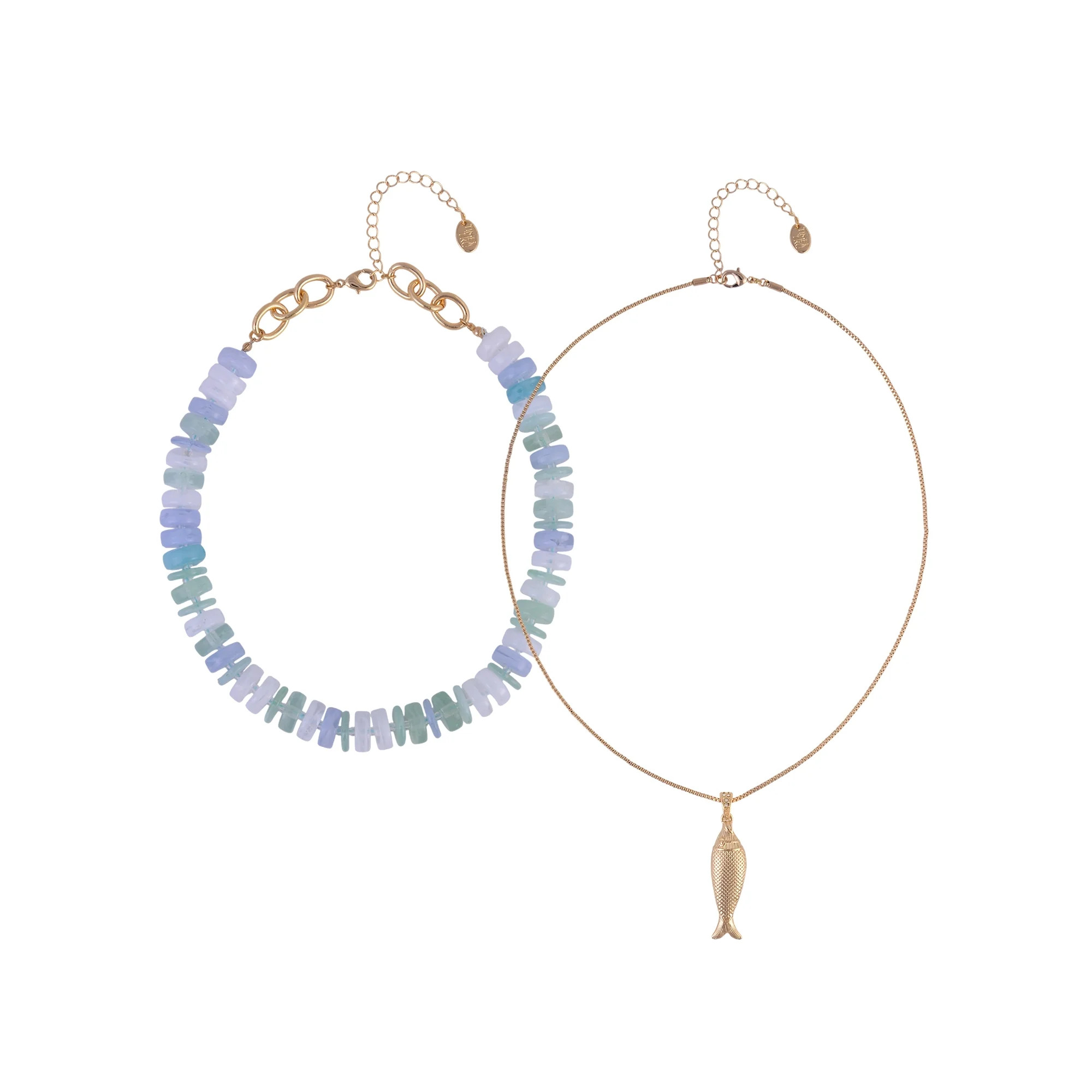 Time and Tru Goldtone Disc Beads with Metal Fish Pendant Layered Necklace | Walmart (US)