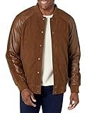 Bruno Magli Men's Silky Suede Varsity Jacket with Contrast Sleeves, mid Brown, M | Amazon (US)