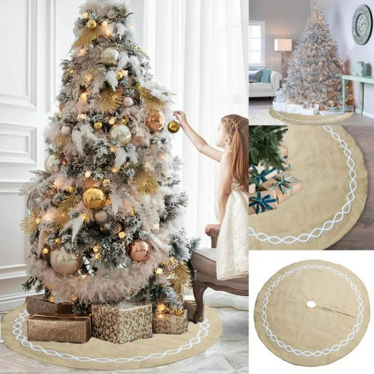 Christmas Tree Skirt, 48 inches Natural Burlap Jute Plain , Rustic Xmas Holiday Decoration Burlap... | Walmart (US)