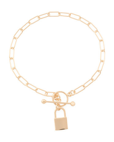 Made In Italy 18K Gold Plated Sterling Silver Lock Charm Bracelet | TJ Maxx